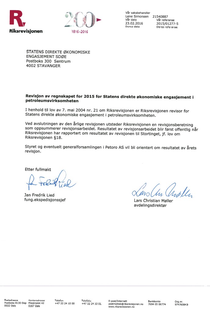 Riksrevisjonen-SDOE-2015