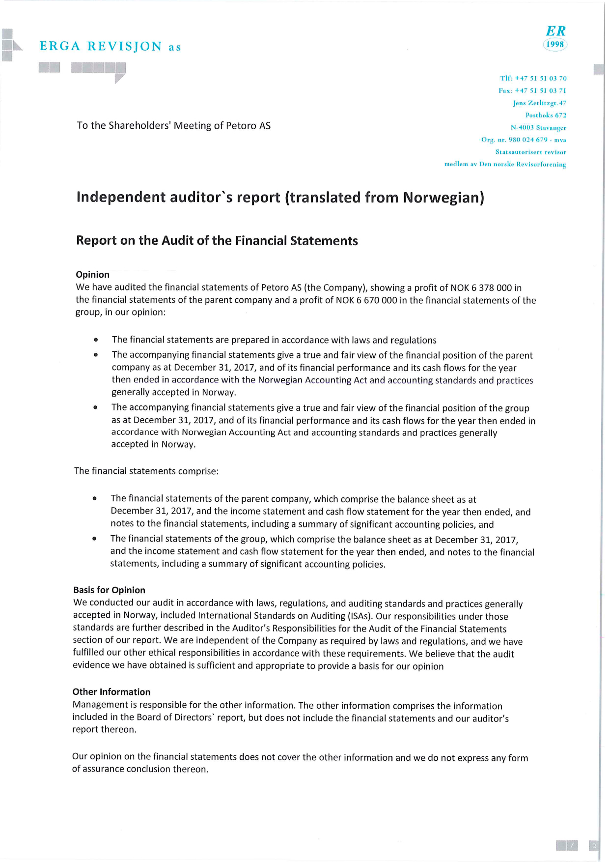 Revisjonsberetning-Petoro-2017-AS-engelsk-oversettelse-1