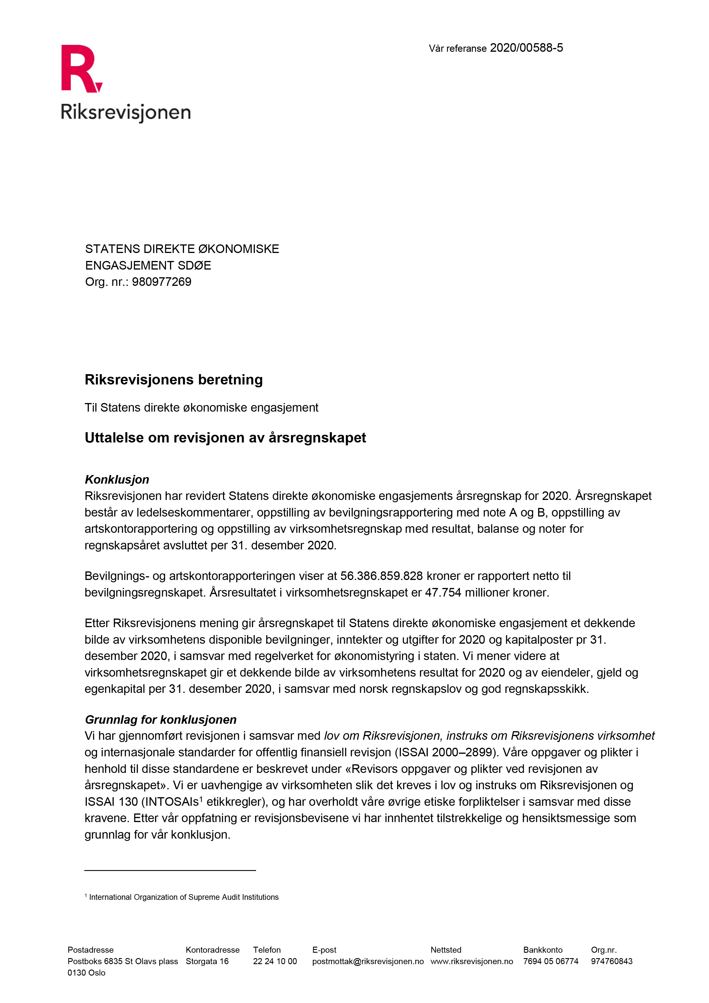 Riksrevisjonen---Revisjonsberetning-for-SD%C3%98E-signert-2020-1
