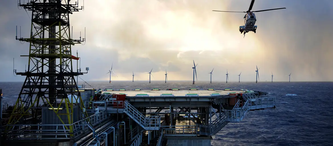 Illustrasjon av Hywind Tampen. Dimensjoner og avstander er ikke realistiske. Foto: Equinor